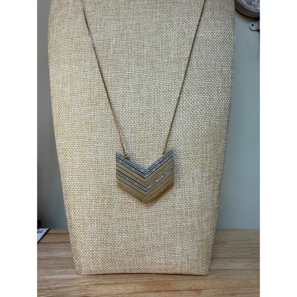 Madewell Chevron Pendant Long Necklace Gold & Silver-Tone Mixed Metal With Rhine - Picture 10 of 12